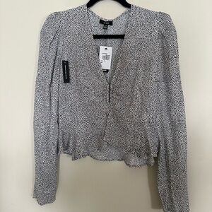 NWT AFRM Leopard Print Long Sleeve Deep V Top